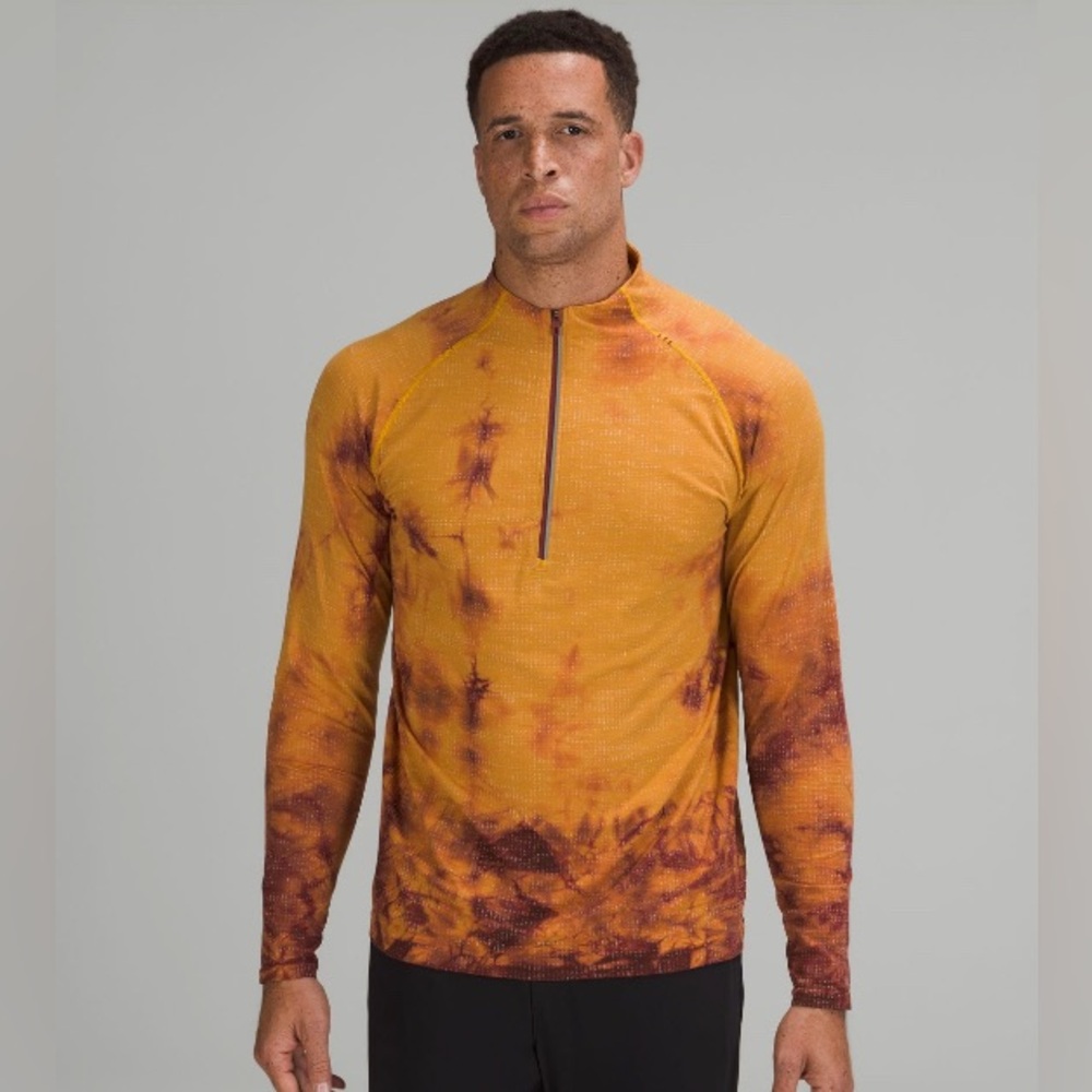 Lululemon Metal Vent Tech 2.0 1/2 Zip Orange Marble Mens Small